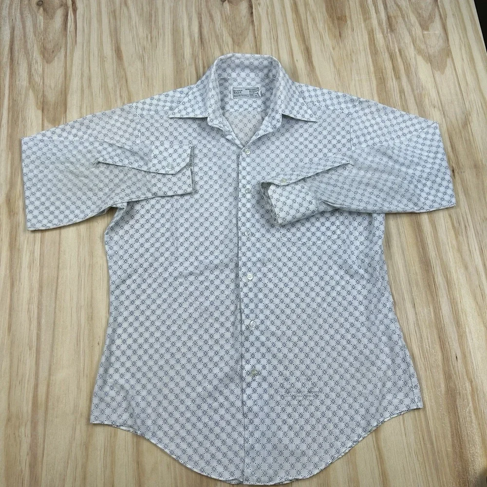 True Vintage Men's Pattern Geo Long Sleeve Button Shirt Size 15.5 Disco Medium